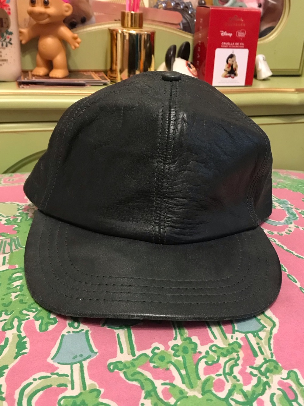 Vintage Adventure Bound Green Genuine leather baseball cap hat adjustable strap